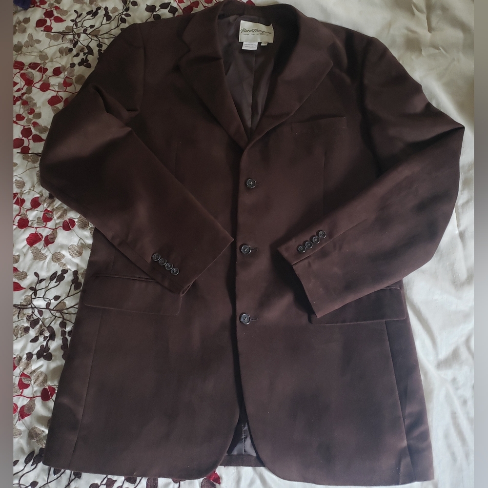 Men's Brown Blazer - Classic Single-Breasted Suit Jacket Faux Suede Size 42XL